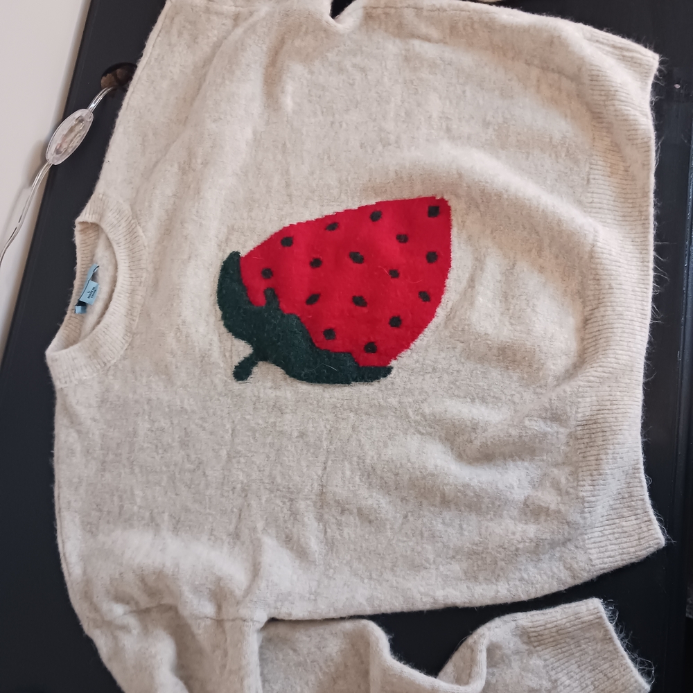 3/$20 DEAL CeCe Cream Sweater with Red Strawberry Design - Picture 4 of 8